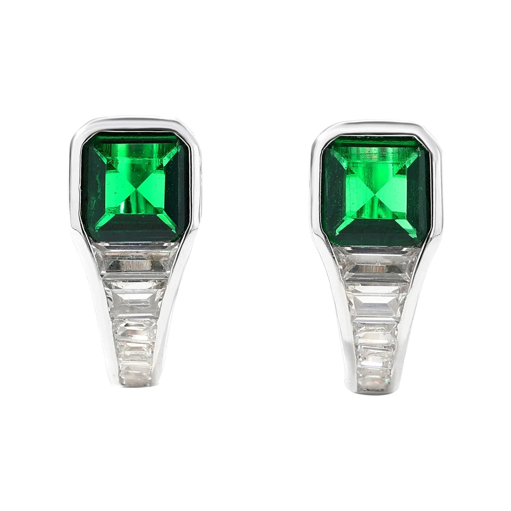 SILVERELLI Green High Carbon Diamond Hoop Earrings | S925 Sterling Silver | Geometric Light Luxury