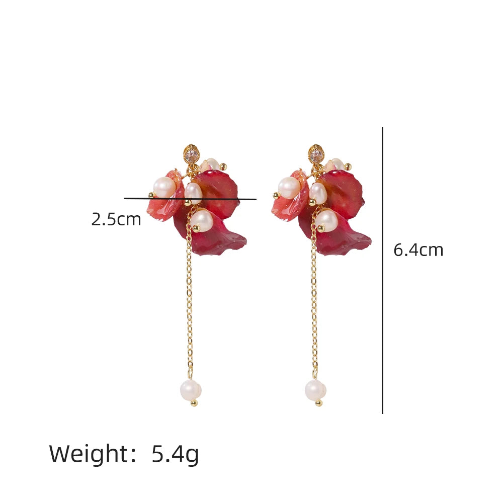 Natural Freshwater Pearl Drop Gum Petal Earrings Korean Style Women Luxury Jewelry Fashion Ladies and Girls Gift GE1520