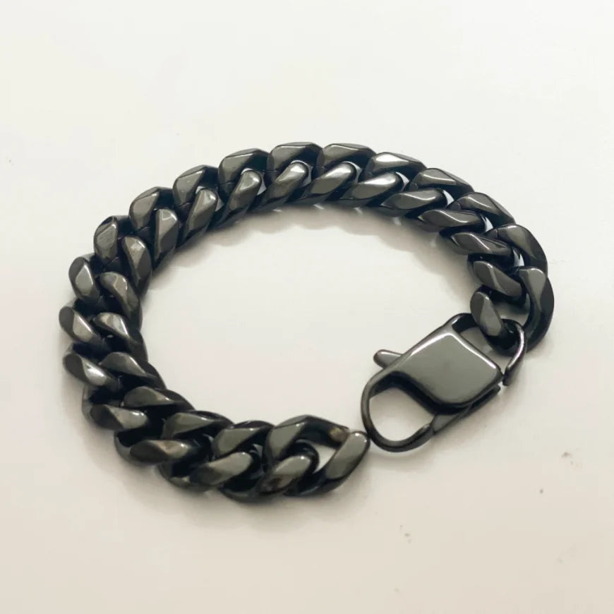 REBEL Custom LOGO Stainless Steel 14mm Black Rainbow Color Big Curb Cuban Miami Cuban Chain Bracelet for Men