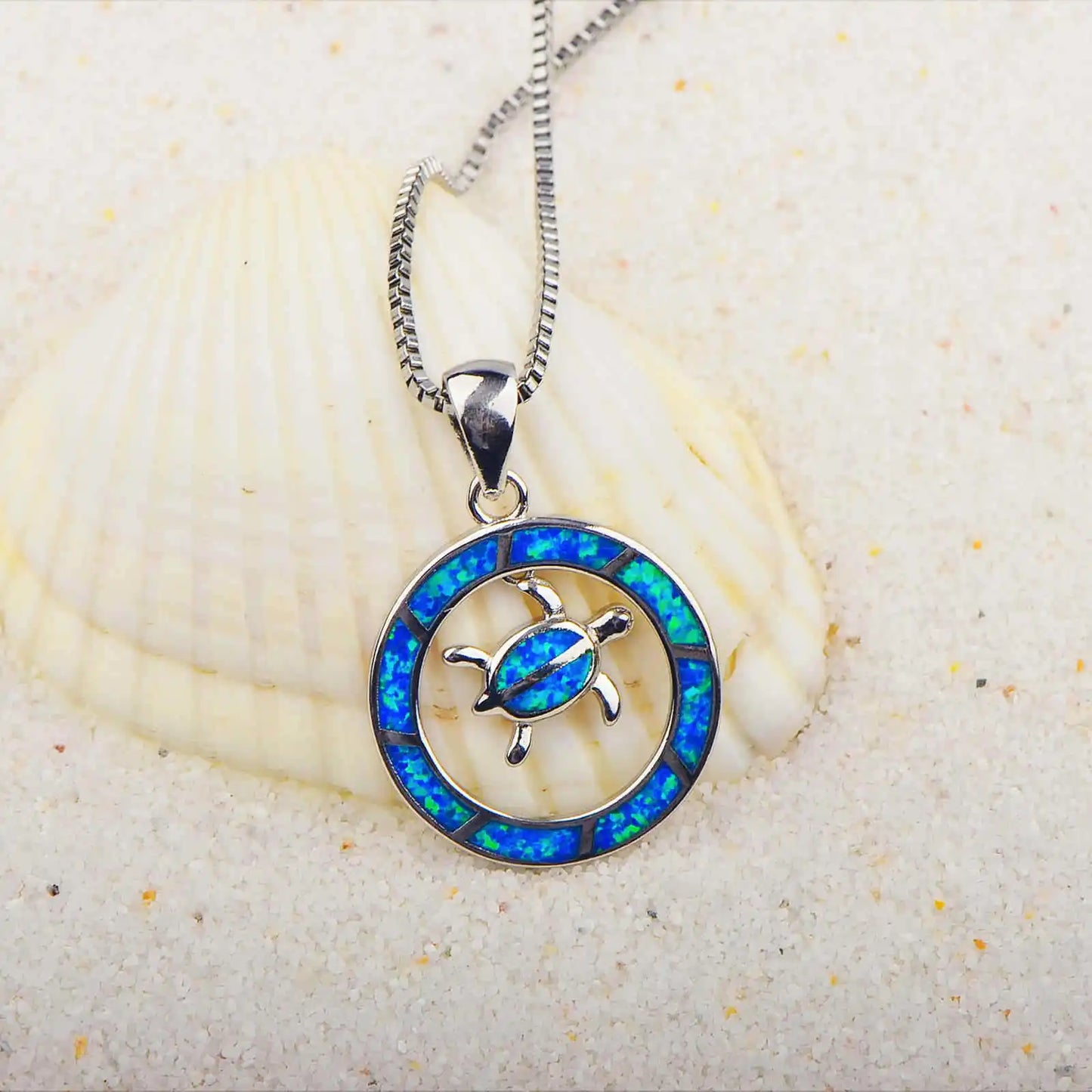 Sparkle Turtle Opal Necklace | Trendy European American Style Blue Gem Sweater Chain