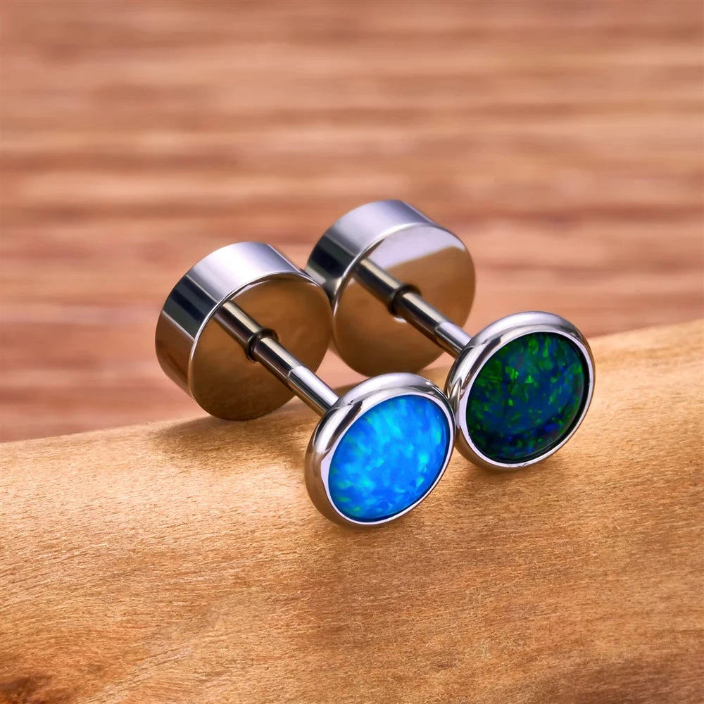 Wholesale G23 ASTM F136 Titanium Ear Studs Nose Stud for Women 20G Round Opal Inlay Ear Tragus Cartilage Body Piercing Jewelry