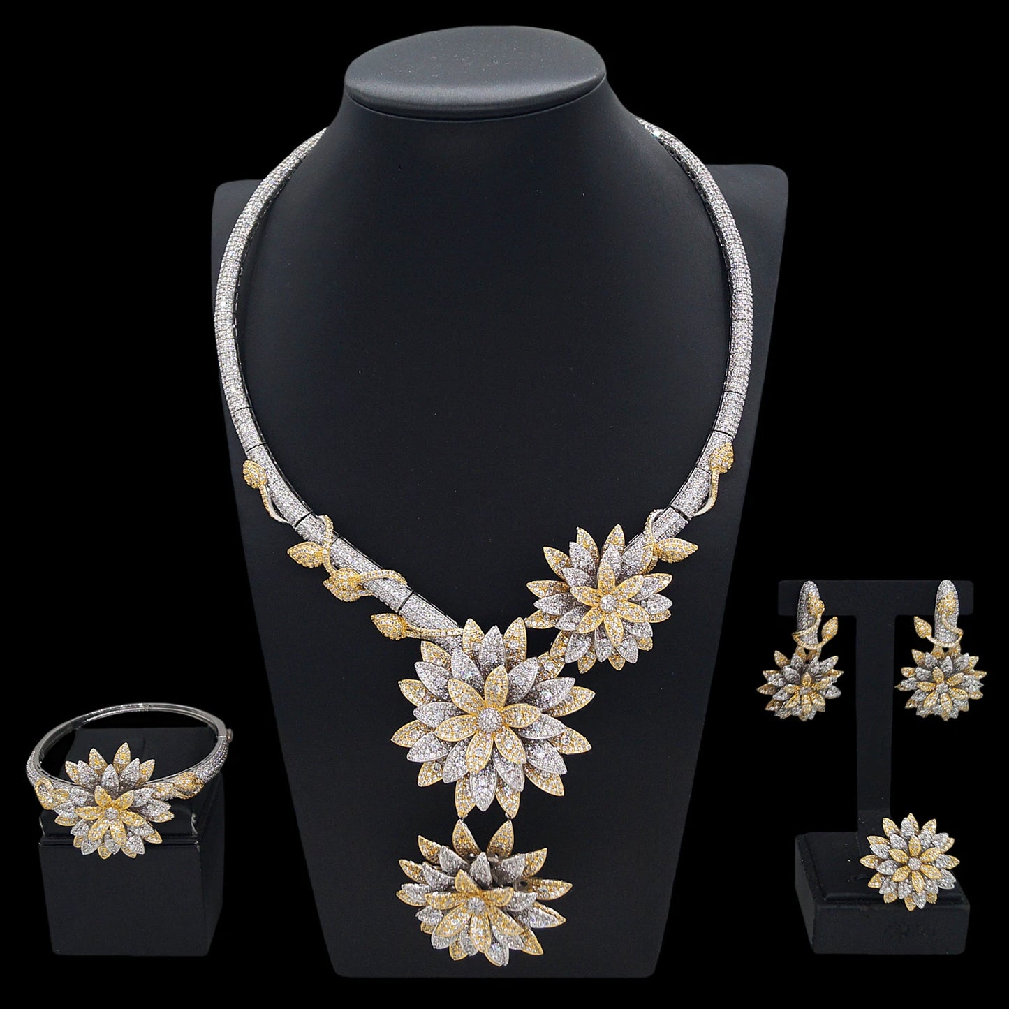 Zhuerrui Exquisite Charm Jewelry 4-piece Dubai Luxury Craft Diamond-set Flowers Dazzling and Touching Wedding GiftHZ24008232