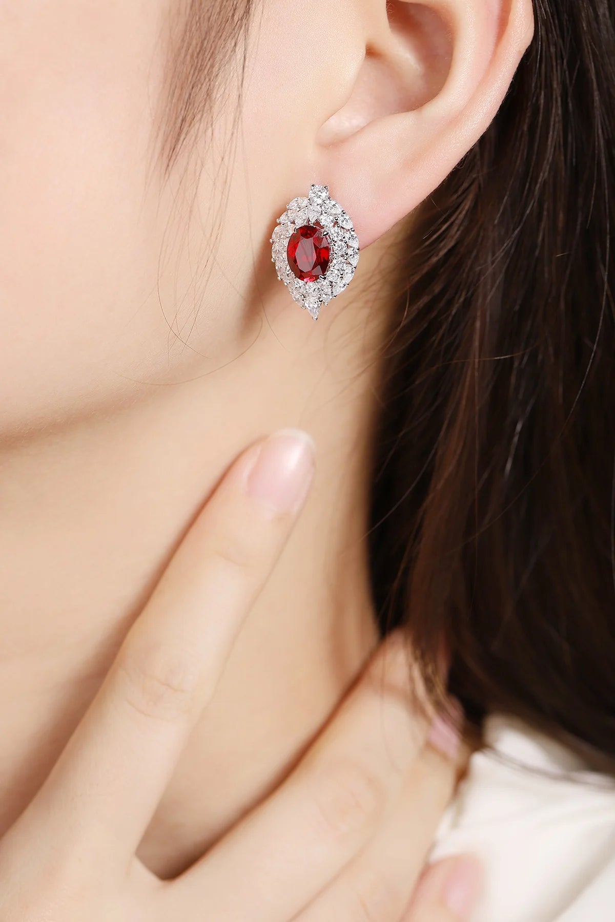Gemfiori Anster High Quality S925 Lab Grown Ruby Earring Stud Dainty Gemstone Stud Earrings for Women Daily Wear Gift