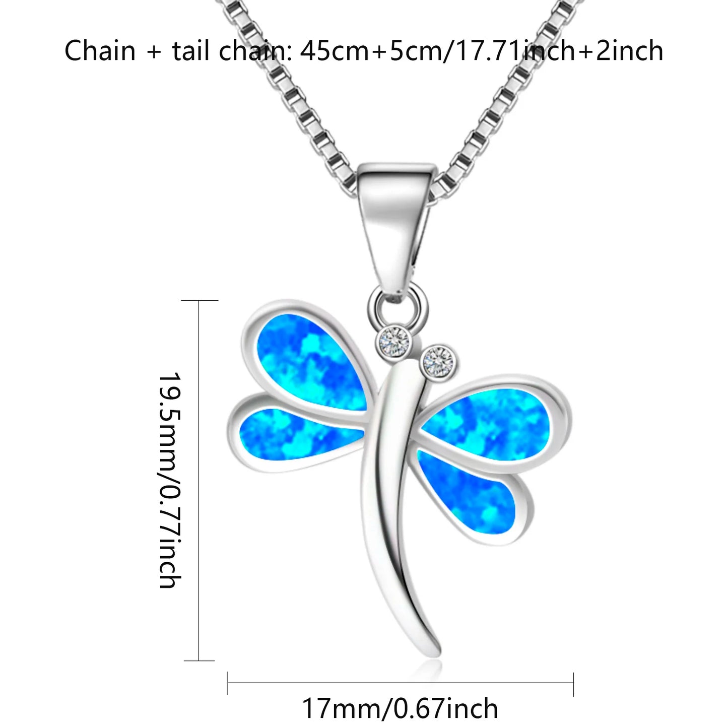Minimalist Blue Opal Dragonfly Pendant | Copper Silver Plated Box Chain Lariat Necklace-Trendy Women's Gift