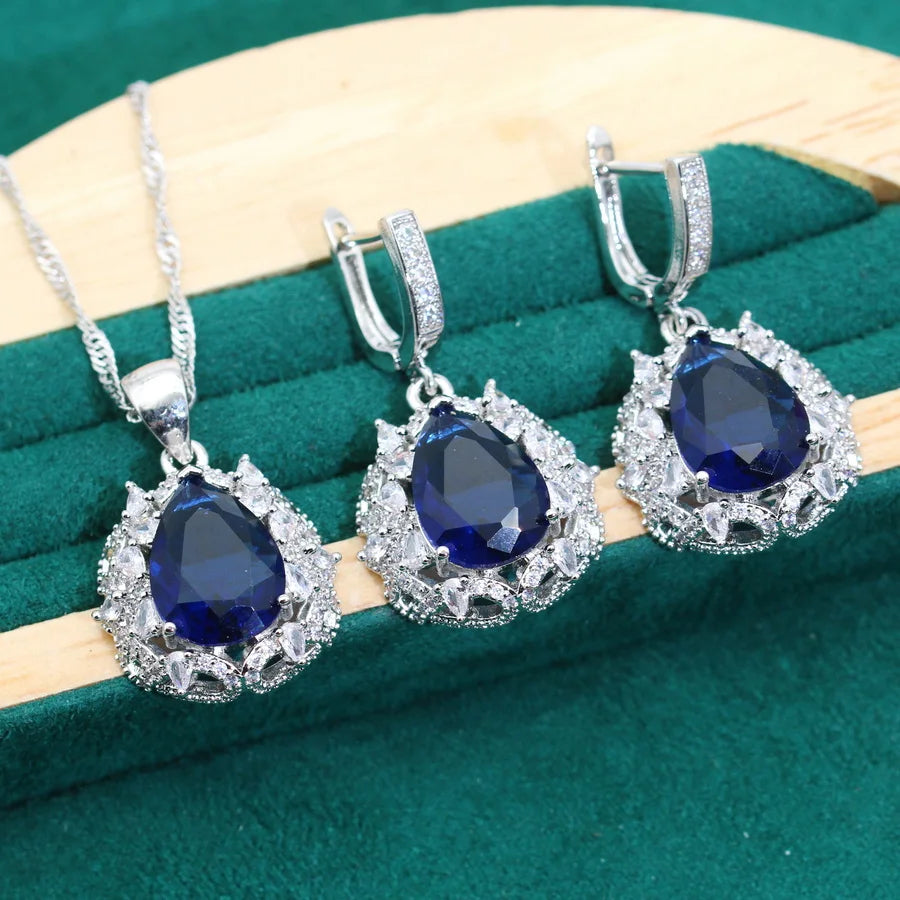 XOTICA Shine 925 Silver Jewelry Set for Women Wedding Party Including Bracelet Pendant Ring Noble Blue Zircon Perfect Birthday Gift