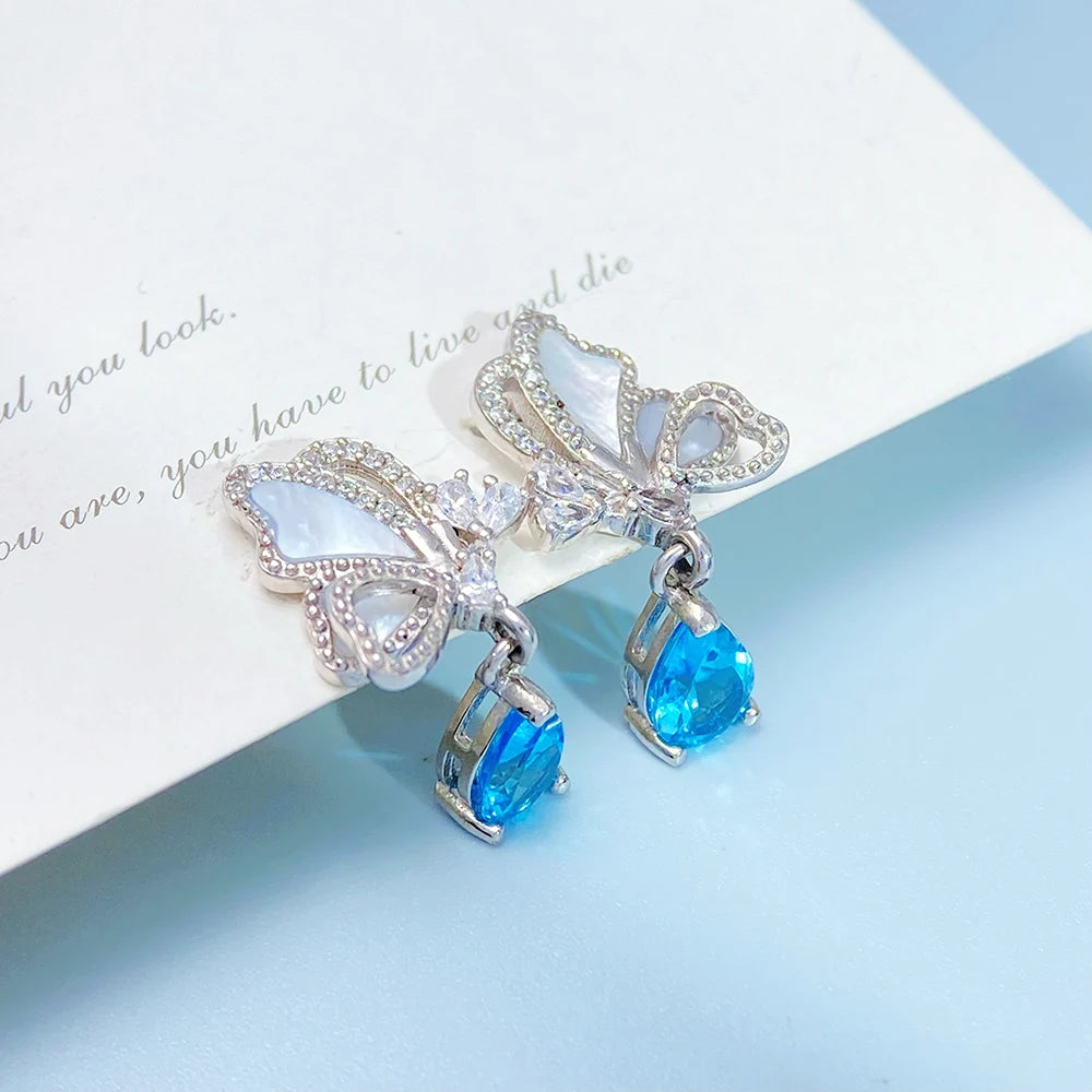 Gioiellieri Natural Swiss Blue Topaz Earrings S925 Sterling Silver Drop Earrings for Women Fine Jewelry December Birthstone Anniversary