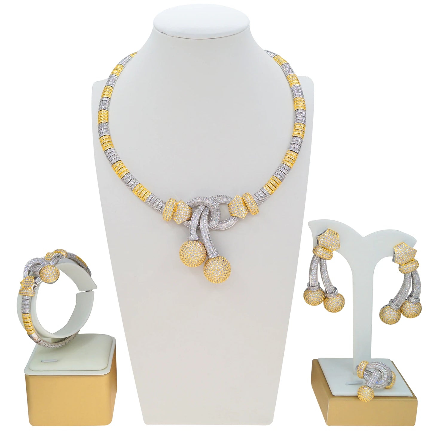 Zhuerrui Luxury American Diamond Jewelry Set for Women 5A Zirconia Gold Plated Copper No Tarnish Wedding Banquet Gift HZ25009220