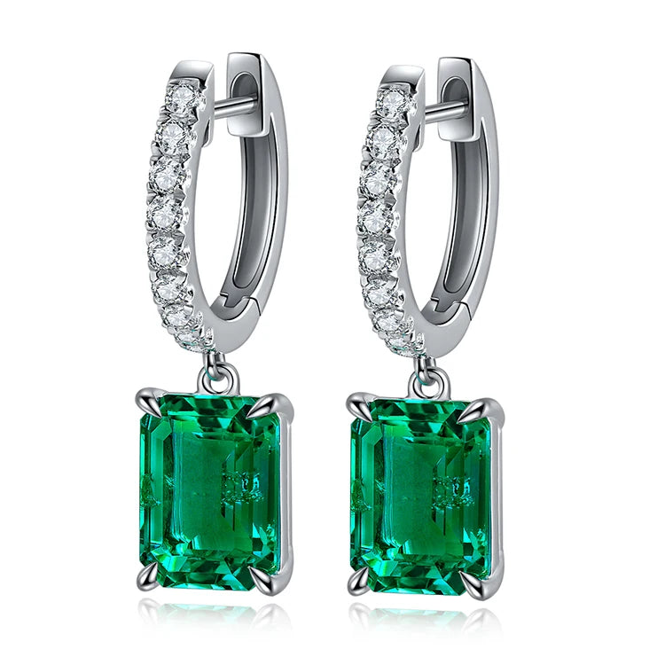 Gemfiori Luxury Wedding Lab Created Emerald Green 925 Silver Drop Earrings Ruby Sapphire Lab Gemstones Earrings for Her
