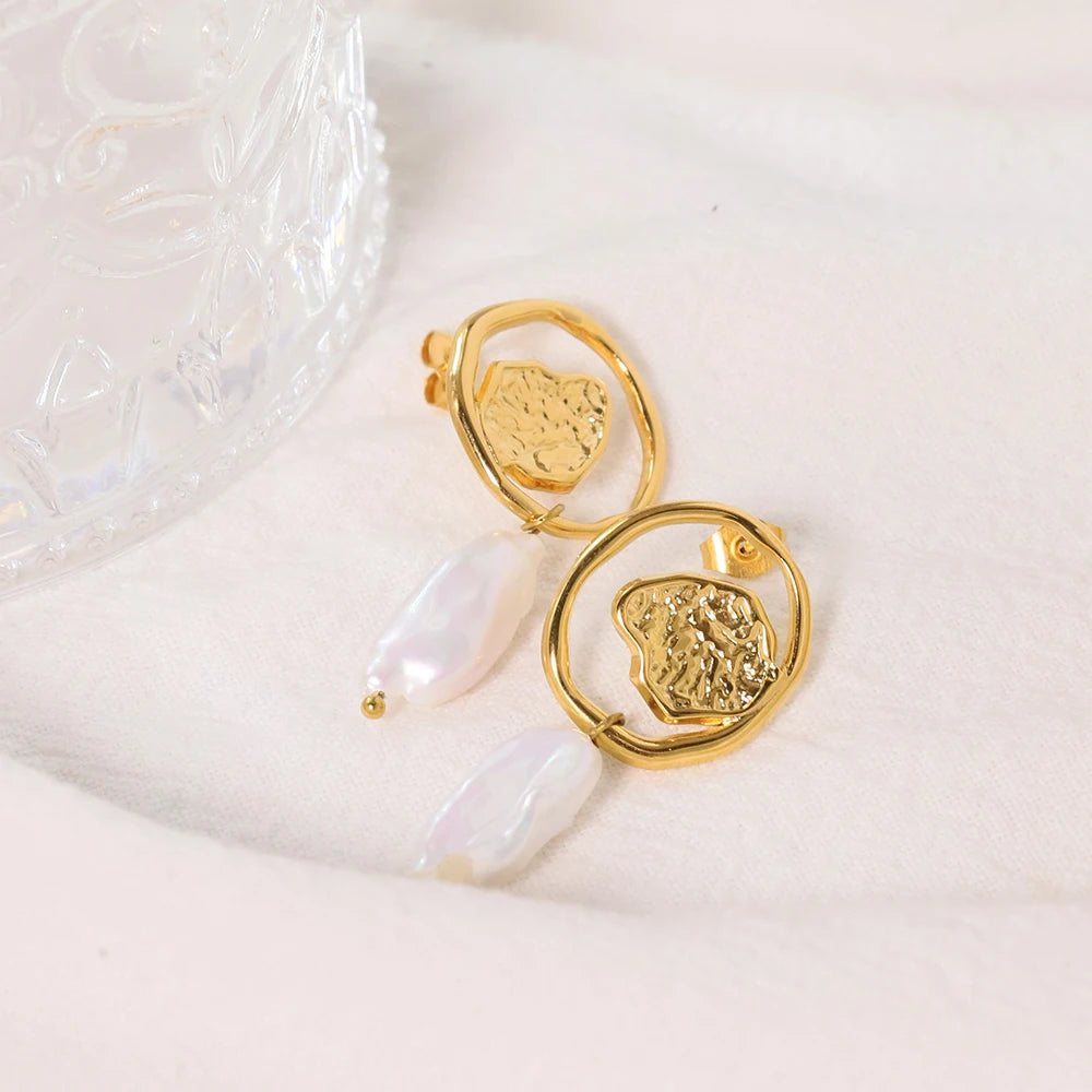 Vintage Stainless Steel Heart Baroque Earrings 18K Gold Plated Drop Earrings Drop Earrings Jewelry Women Exquisite Wedding Gift