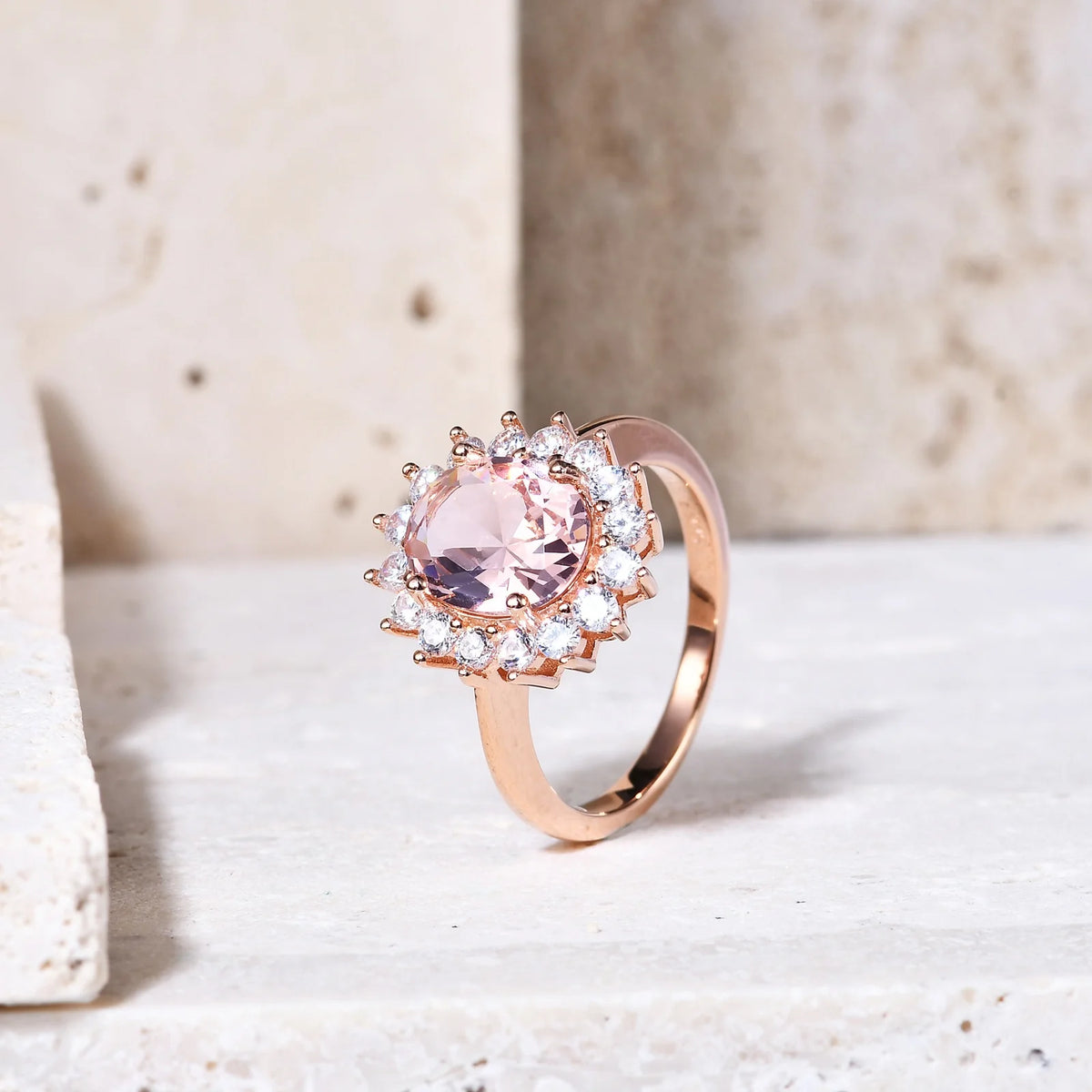 Gemfiori Abiding Gold Plated Oval Colored Stone 925 Sterling Silver Custom Wedding Halo Rings Jewelry for Women