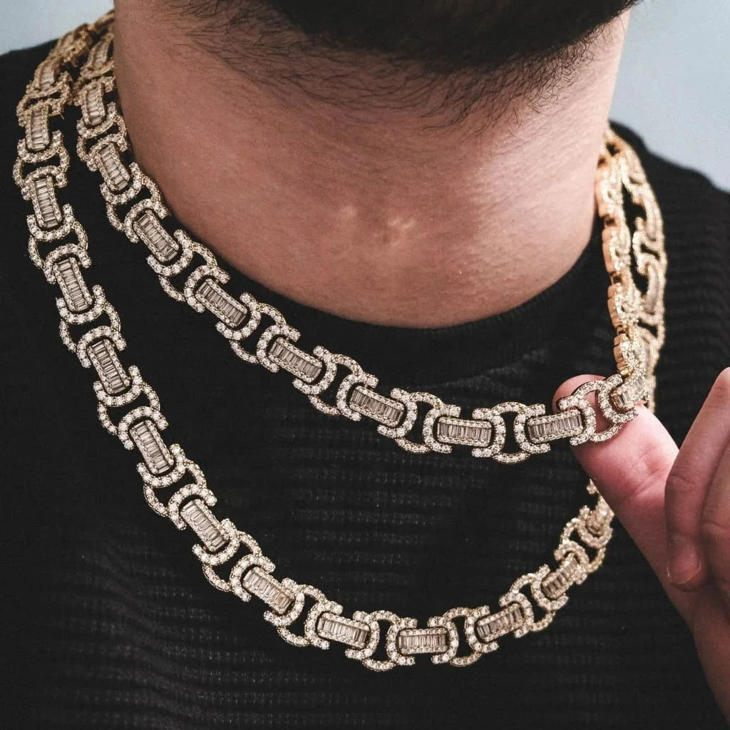 S&S Iced Out Bling 5A Cz 18k Gold Hip Hop Men Boy Jewelry 10mm Diamond Byzantine Chain Necklace