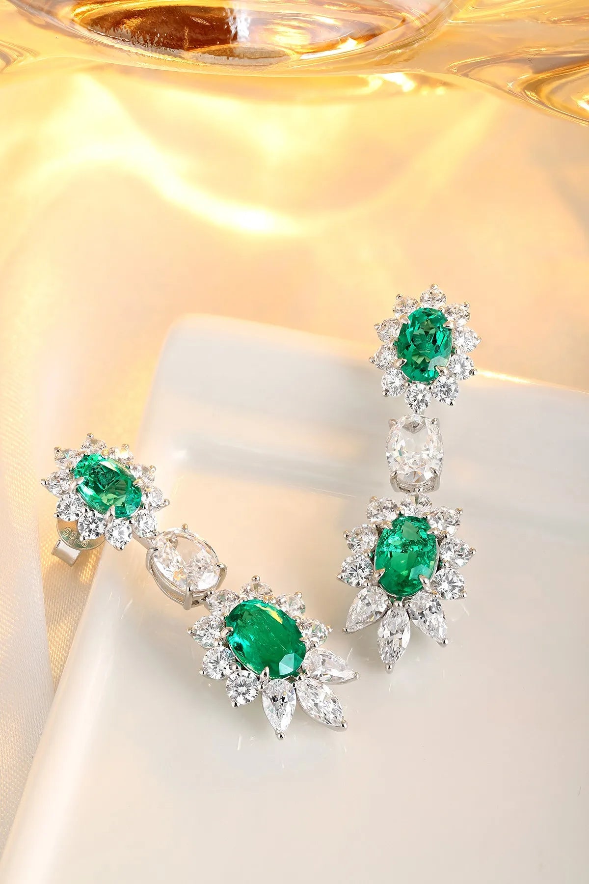 Gemfiori Anster High Quality S925 Lab Grown Emerald Earring Stud Dainty Gemstone Stud Earrings for Women Daily Wear Gift