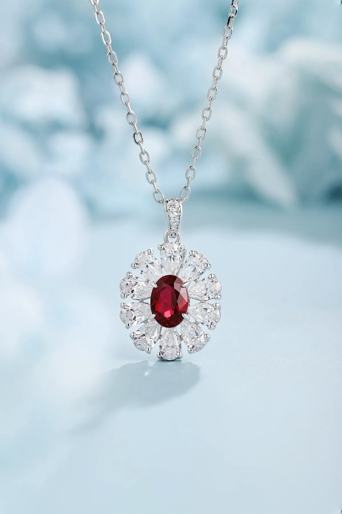 Gemfiori Anster 925 Sterling Silver High-quality Cultivated Ruby Necklace - Suitable for Parties or As a Gift
