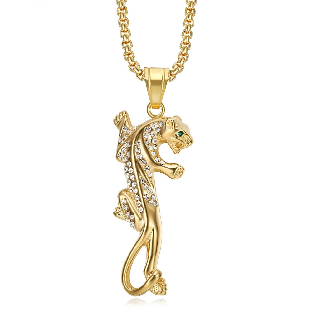 Hip Hop Animal Leopards Stainless Steel Pvd Gold Plated Pendant Jewelry Fine Fashion Jewelry Necklace for Men Women Wholesale