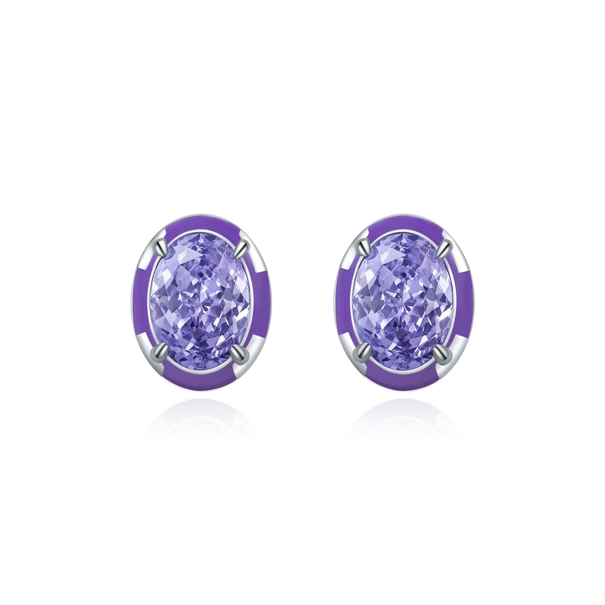 Multicolor Enamel Earrings 925 Sterling Silver Luxury Heart Oval Crushed Ice Cut CZ Stud Earrings for Women Fine Jewelry