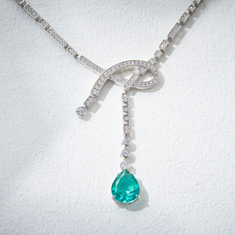 High End Design Sense, Niche, Light Luxury, Super Sparkling Droplet Shaped Necklace, Earrings, Women's Dress Accessories