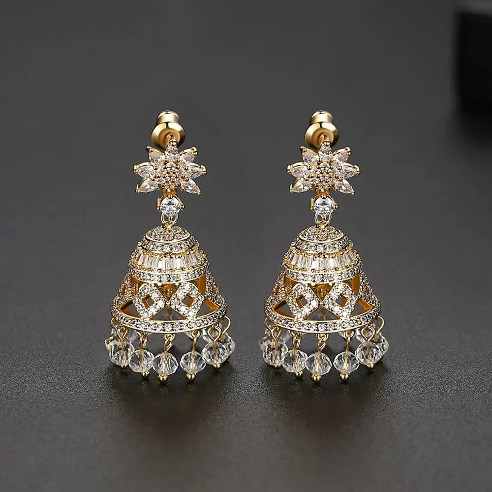 Classic Gold Color Indian Style Big Dangle Drop Earrings Bridal Wedding Inlaid Colorful CZ Star Shape Fashion Jewelry Bling New