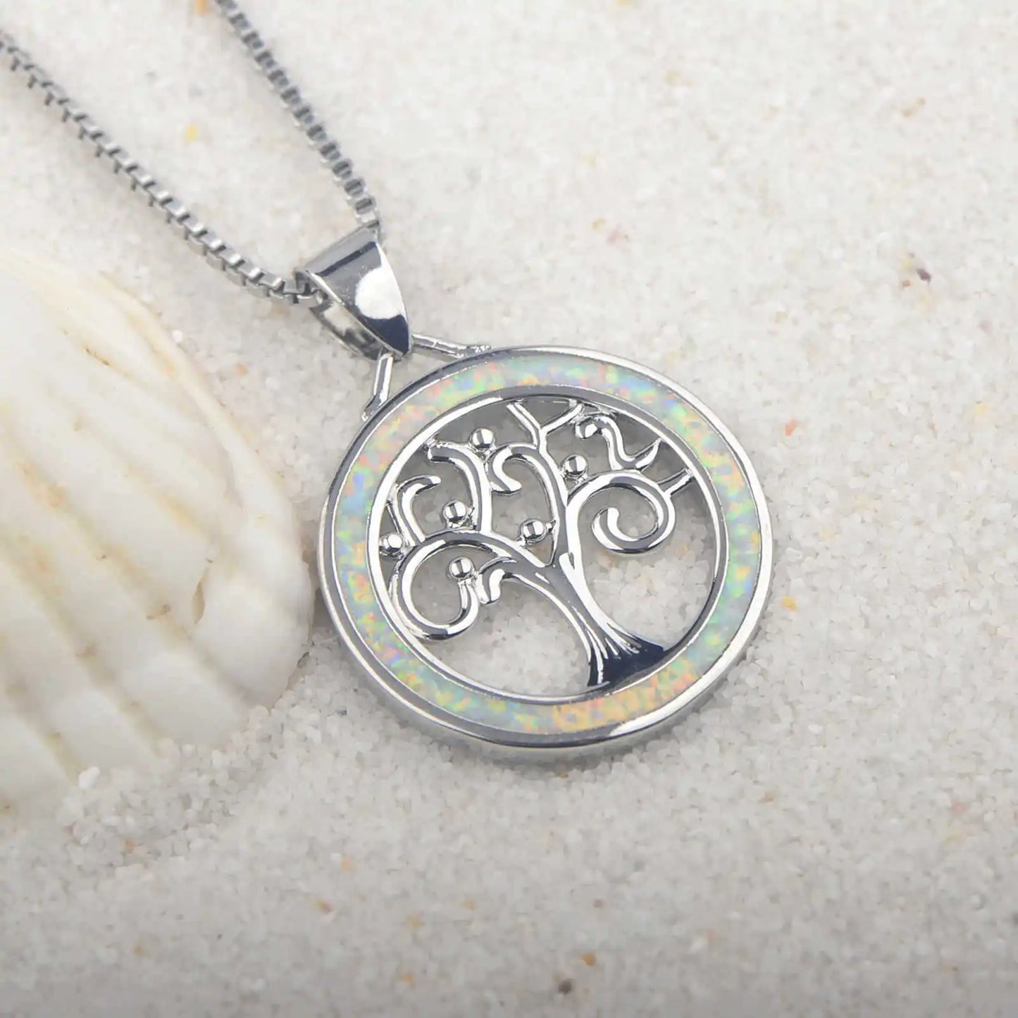 Trendy Silver Plated Copper Opal Life Tree Link Chain Clavicle Pendant Necklace-Delicate Fashion Accessory for Women