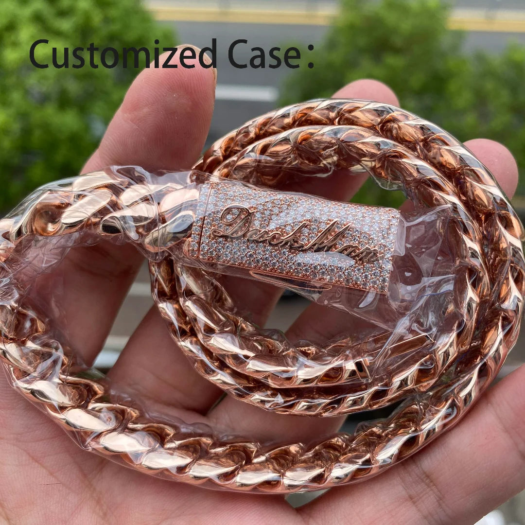 Luxury Miami Cuban Link Chain Bracelet Necklace Brass 14k 18k Gold Plated Zircon Clasp Iced Out 3D Logo Laser Engraving Jewelry