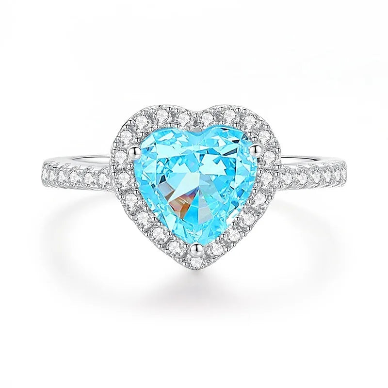 Waterproof Women 925 Sterling Silver Aquamarine 5A 8A Cubic Zirconia Ring Wedding Anniversary Rings Custom Jewelry Supplies