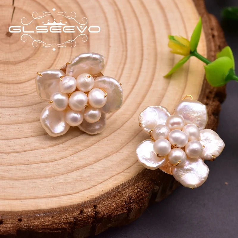New Jewelry Yiwu Wholesale Natural Baroque Pearl Stud for Women Flower Earrings Korean Wholesale Bulk 18K Gold Plated Jewelry