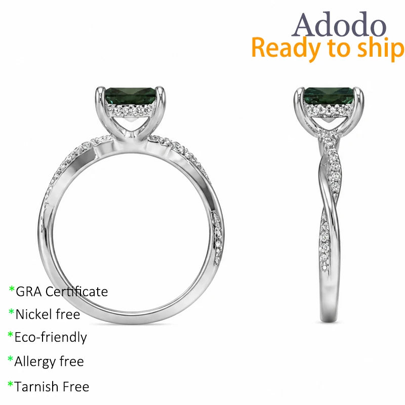 Wholesale Princess Cut Green 7mm 2CT Moissanite Engagement Ring S925 Silver White Gold Plated Women Jewelry