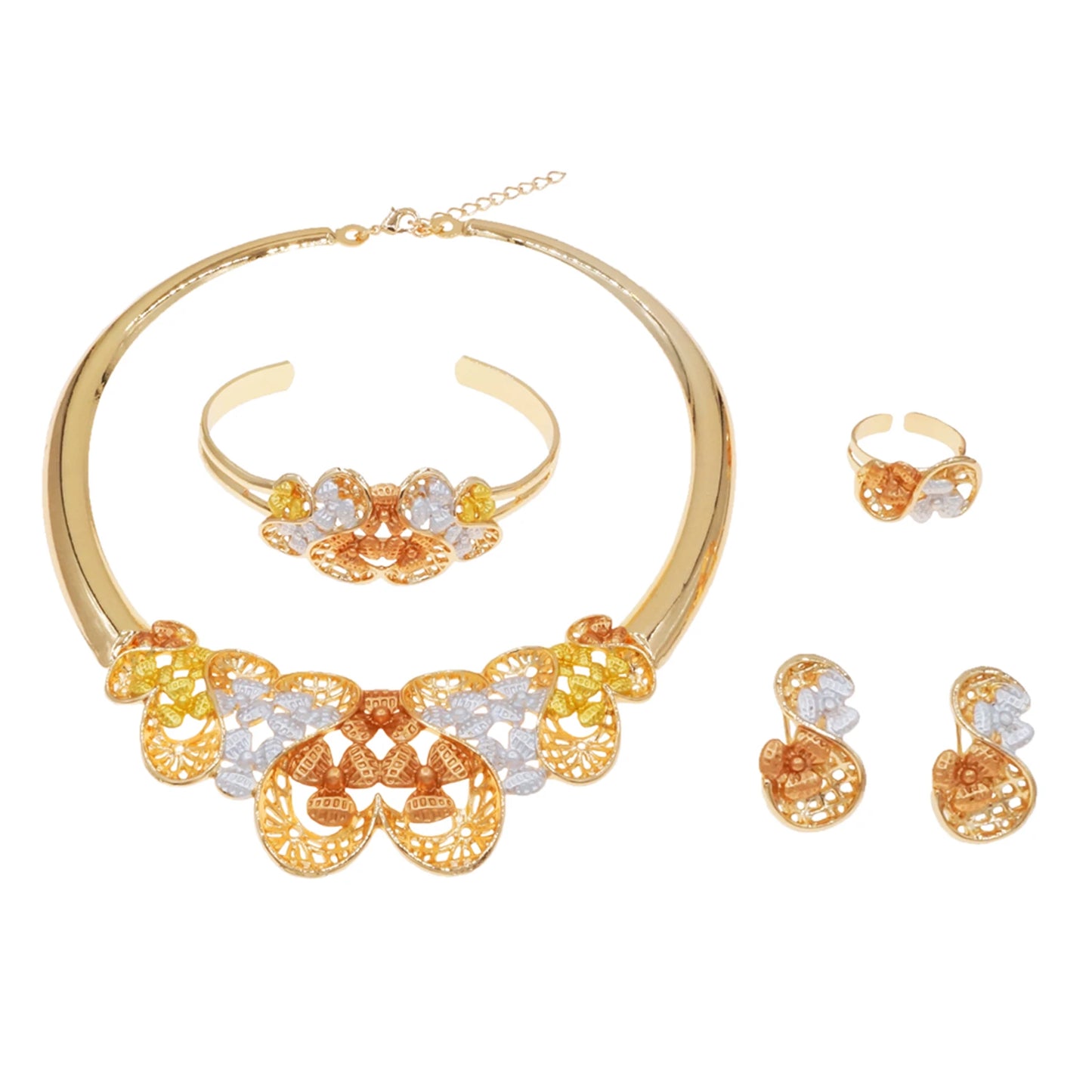 Zhuerrui Factory Wedding Gold Jewelry Sets Cheap Silver Flower Necklace Jewelry Set Latest Woman Costume Accessories HC23178