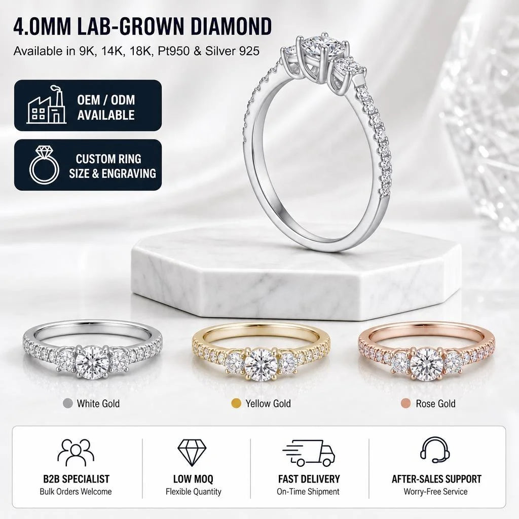 Gioiellieri Timeless Round Brilliant Cut 4mm DEF Color VVS Lab Grown Diamond Ring 9K 10K 14K 18K Solid Gold PT950 Women Wedding Jewelry