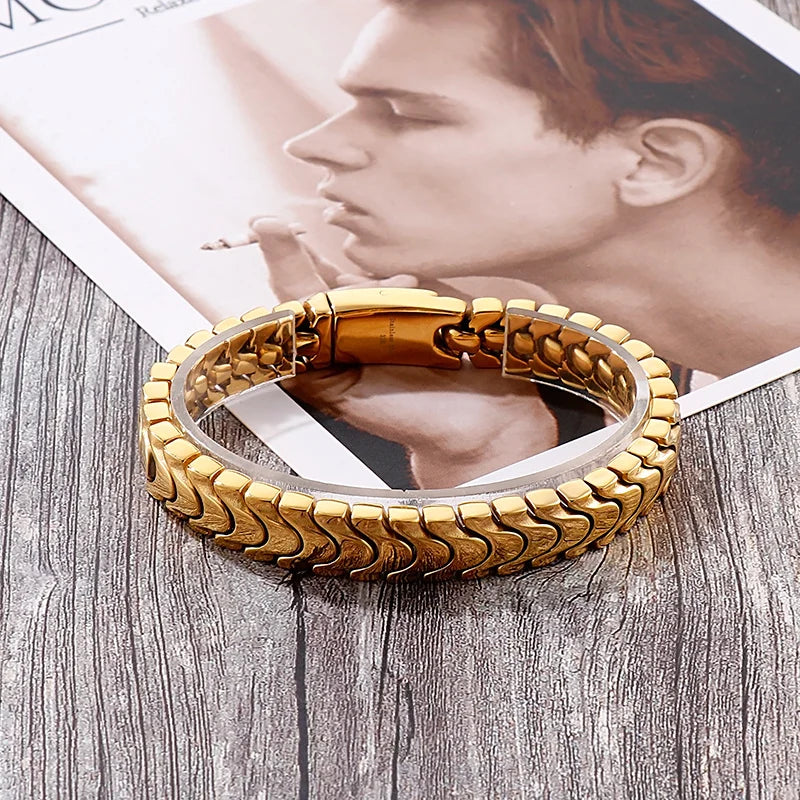 KALEN Trendy Fine Jewelry Fashion Bracelets Men Stainless Steel Snake Bone Links Bracelet Bangle