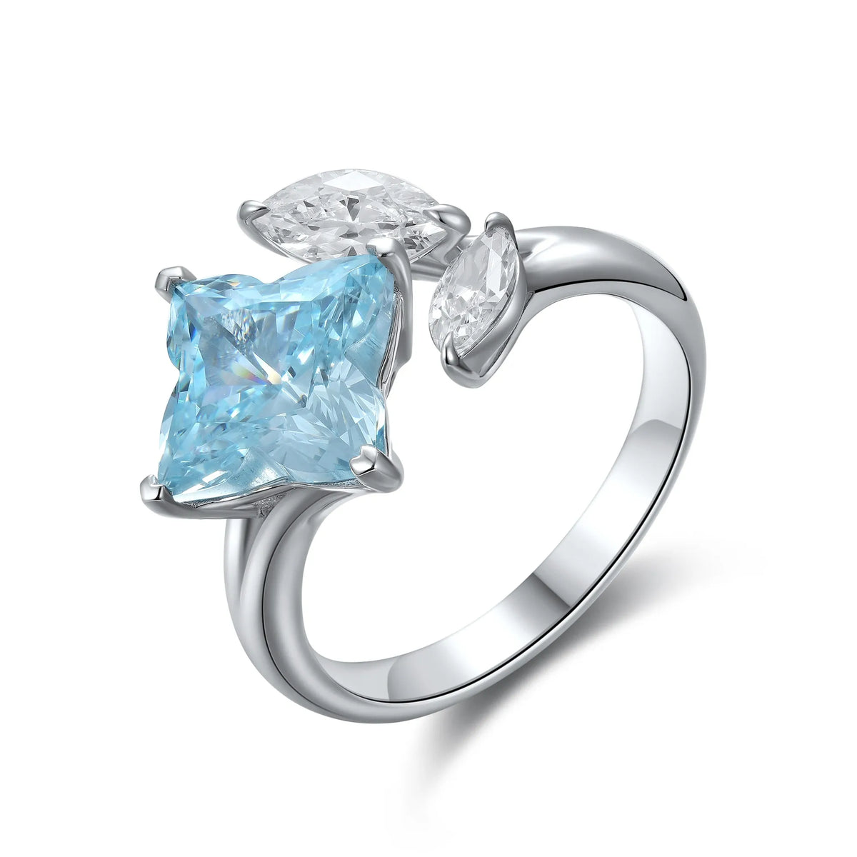 Gemfiori Luster Eternal 925 Silver Diamond Rings Royal Blue Cubic Zirconia Pear Engagement Ring