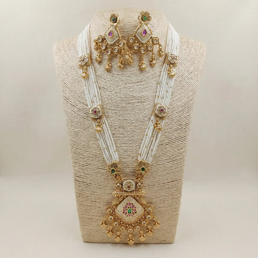 Lakshmi Premium Antique Finish Pearl Beaded Necklace Set with Floral Pendant Designer Earrings Traditional Bridal Jewelry Set