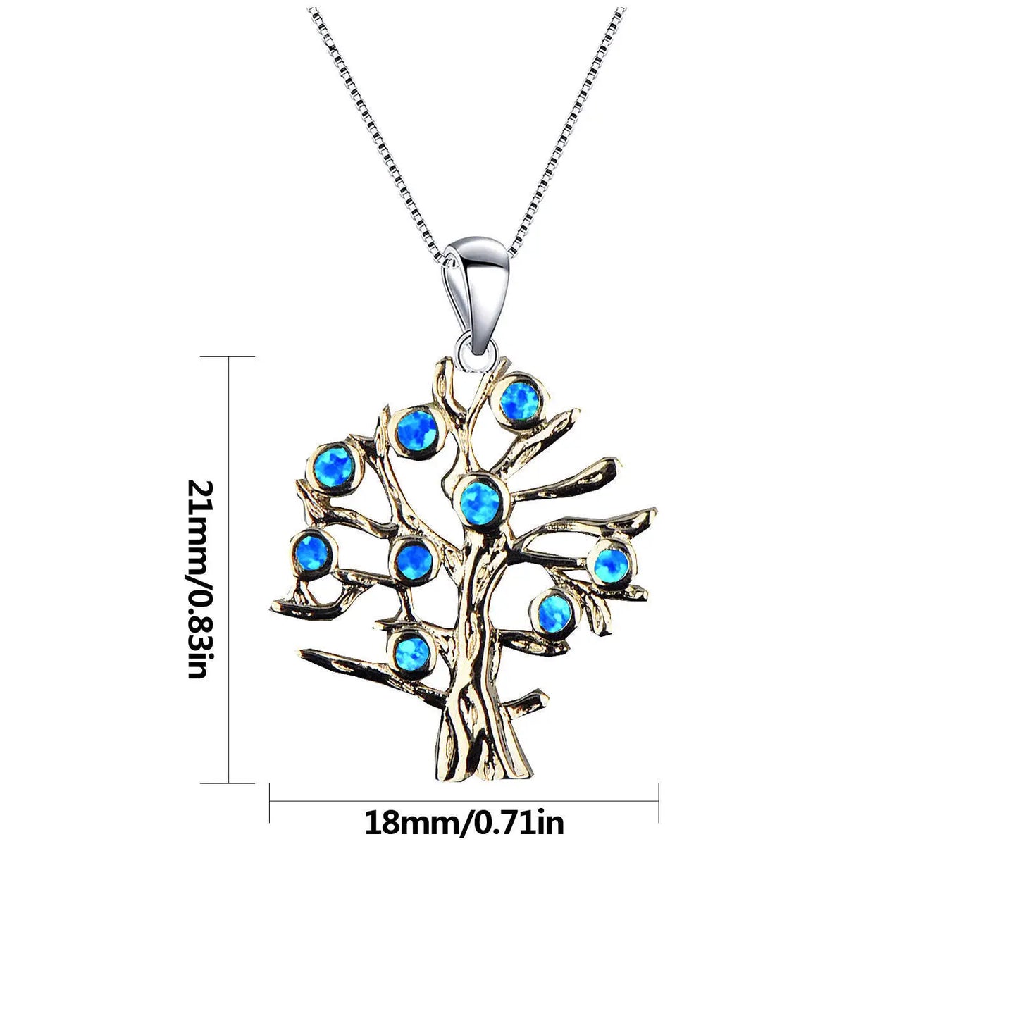 Copper Opal Tree Life Blue Tiny Pendant Flower Sweater Chain Women's Gift Silver Plated TikTok Ins Trendy Jewelry