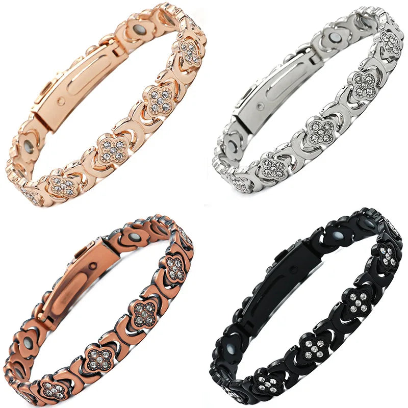 Euro-American Cross-border Hot-selling Magnetic Bracelet Stylish Luxury Lucky Clover Design Kevlar Natural Stone Single-Row