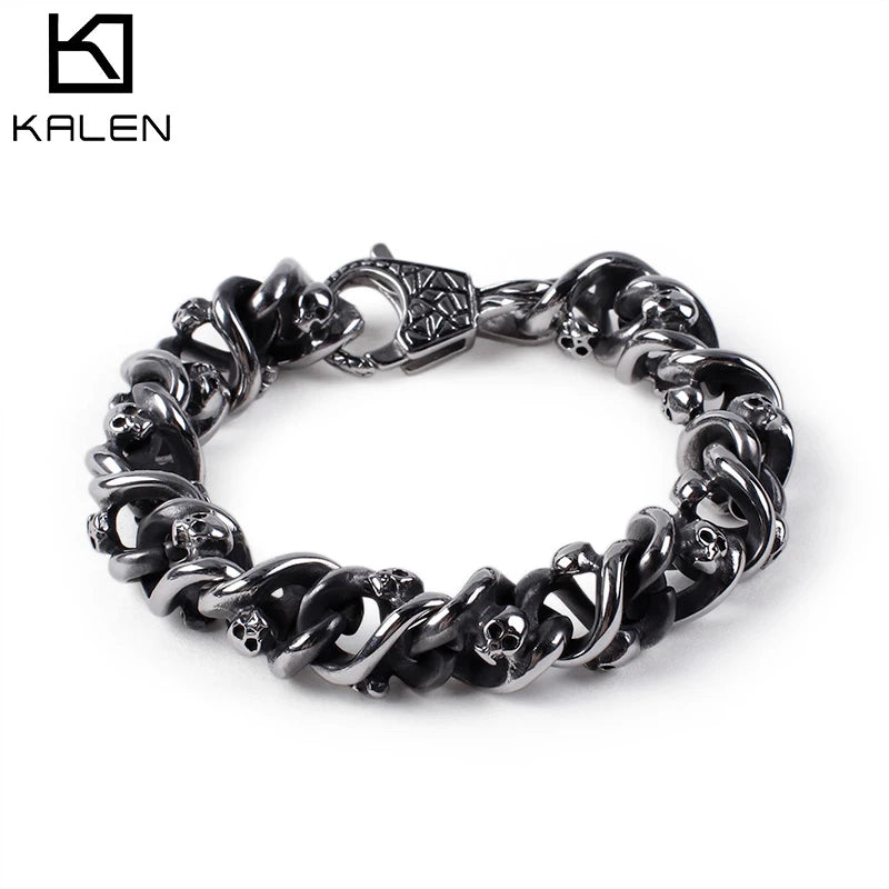 KALEN 316L Stainless Steel Silver Color Skeleton Charm Bracelets for Men