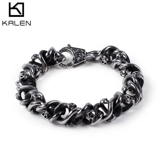 KALEN 316L Stainless Steel Silver Color Skeleton Charm Bracelets for Men