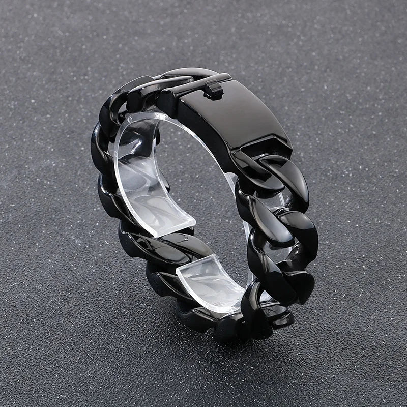 KALEN Hiphop Fine Jewelry Fashion Bracelets Men Stainless Steel 26mm Cuban Links Bracelet Bangle