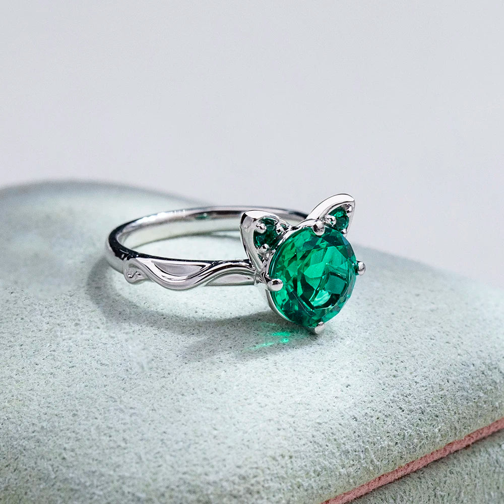 Customized MSR-2195 Fashion Design 18k White Gold 7.5mm Round Cut Lab Grown Emerald Ring