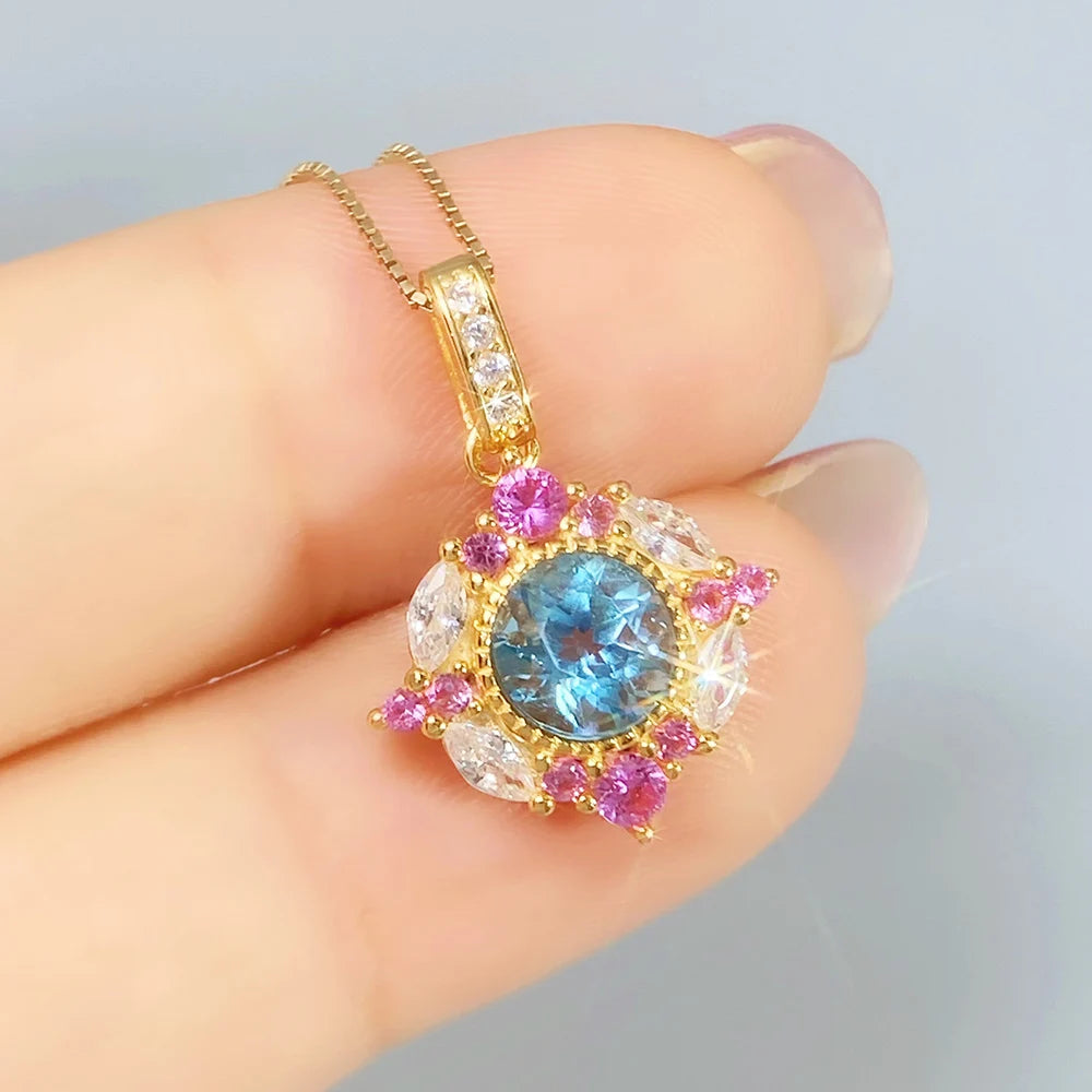 Gioiellieri 925 Sterling Silver Swiss Blue Topaz Pendant with Natural Gemstone for Women Wedding Party Wear High End Fine Jewelry Necklace