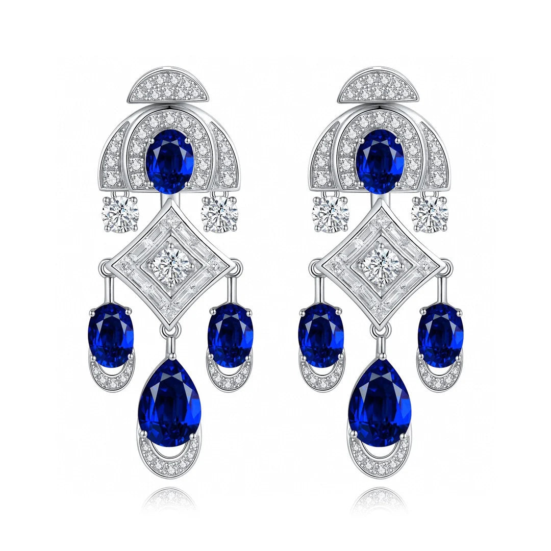 Gemfiori Vintage Earrings for Women 925 Sterling Silver Drop Earrings Lab Grown Emerald Ruby Sapphire Luxury Jewelry for Wedding Party
