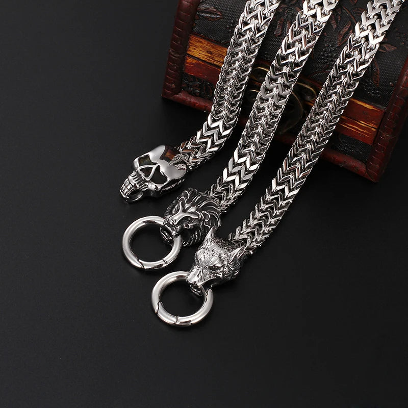 KALEN Pulsera Hombre Sterling Silver Bracelet Wolf Skull Bracelets Men Charm Stainless Steel Bracelet