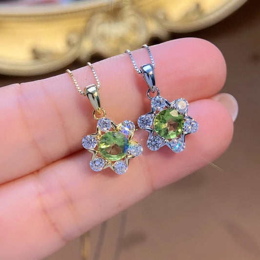 Gioiellieri Fashion Natural Peridot Necklace S925 Sterling Silver Inlay Simple Style Women Pendant Jewelry Anniversary Gift