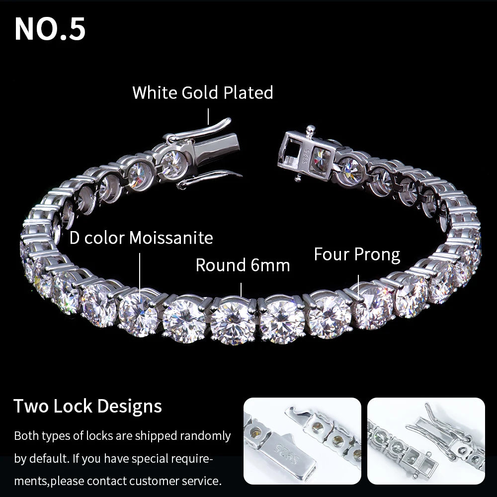 ArtistA 925 Sterling Silver GRA VVS. Iced Out 2-6mm Mossanite Diamond Tennis Bracelet Hiphop Trendy Jewelry for Men and Women Gift