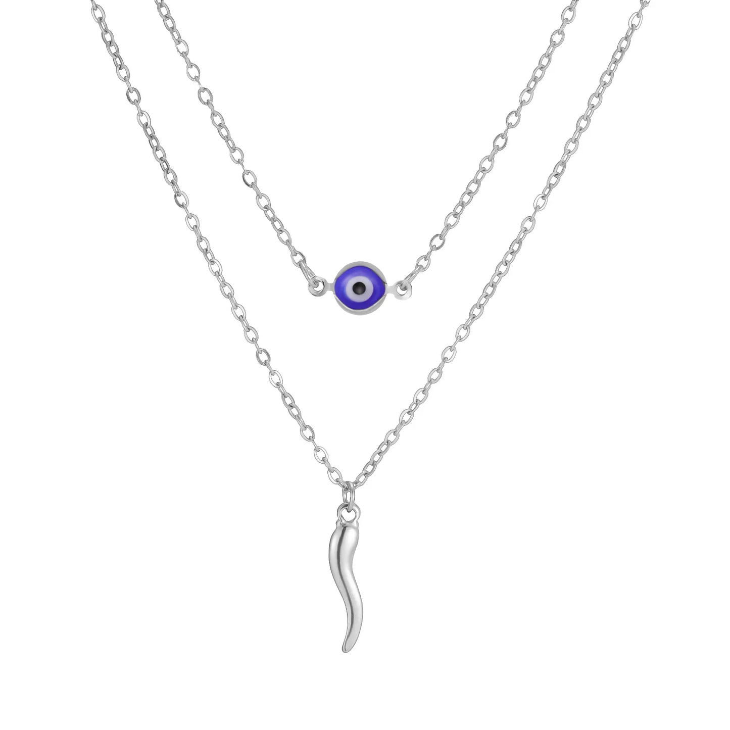 Blue Bamboo Necklace Stainless Steel Gold Plated Trendy Unisex Sporty Good Luck Jewelry Gift