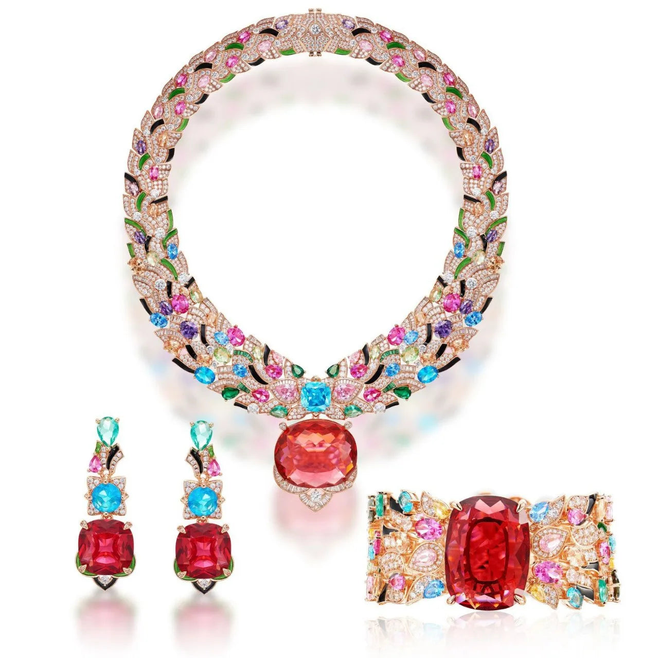 Luxury Colorful Gemstone Jewelry Set Gold Plated Enamel Heavy Design Brand Style Evening Party Dress Accessories