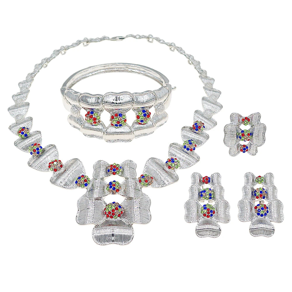 Zhuerrui Handmade Gold Plated Jewelry Set Retro Flower Design Necklace Earring Bracelet Set for Bridal Wedding Party I008520-2