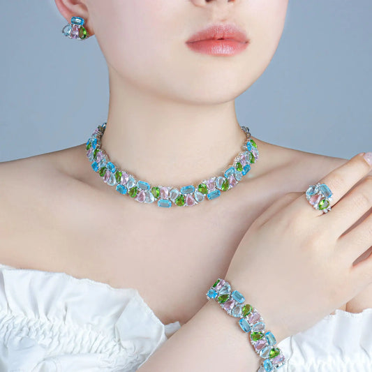 Brand Designer Style 18K Gold Plated Geometric CZ Necklace Set Fashion Collarbone Chain Jewelry Set for Women Daily Wear OEM