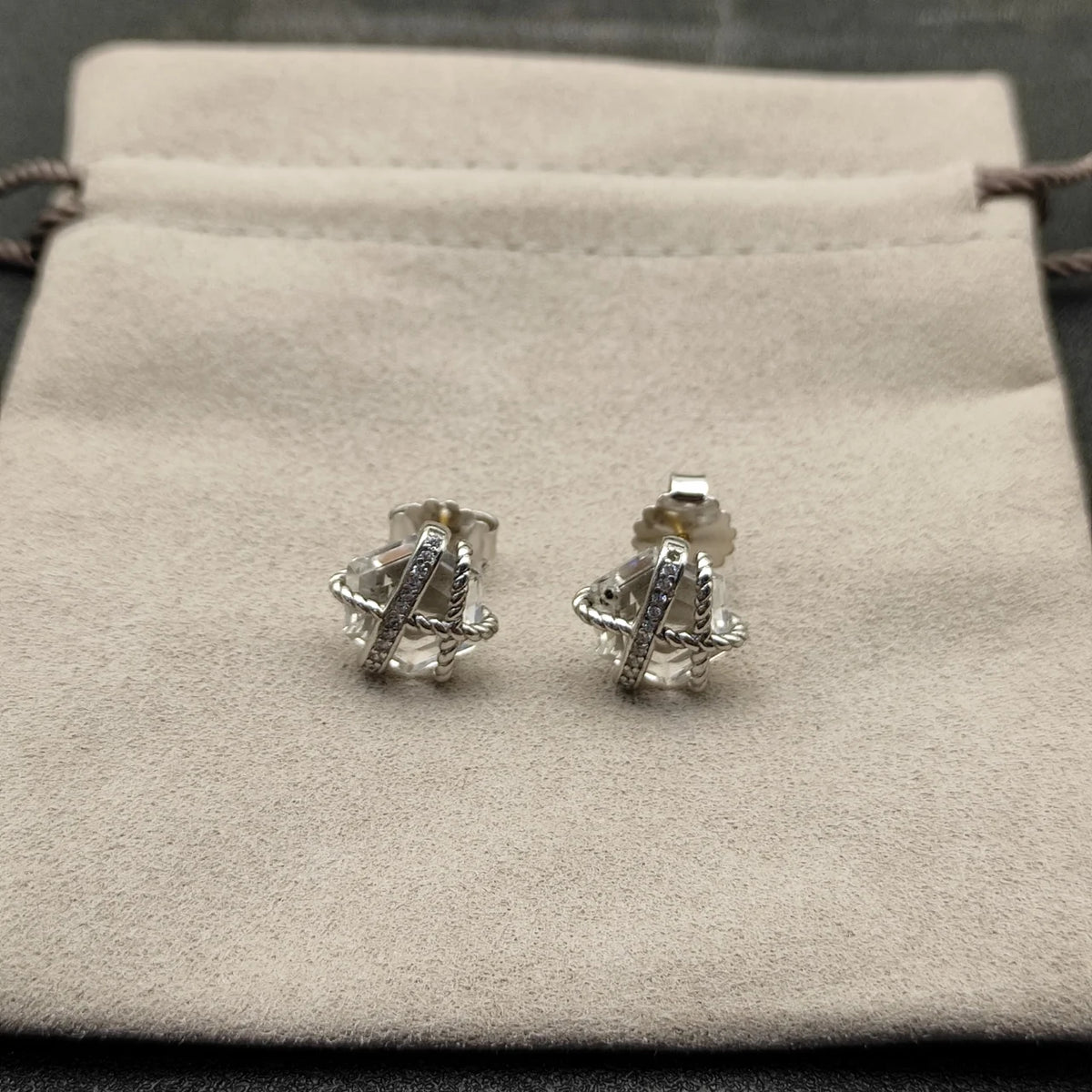 FASHIONISTA DY High-Quality Silver-Plated Hexagonal Diamond Stud Earrings. Gold-Plated Colored Gemstone Stud Earrings. Jewelry.