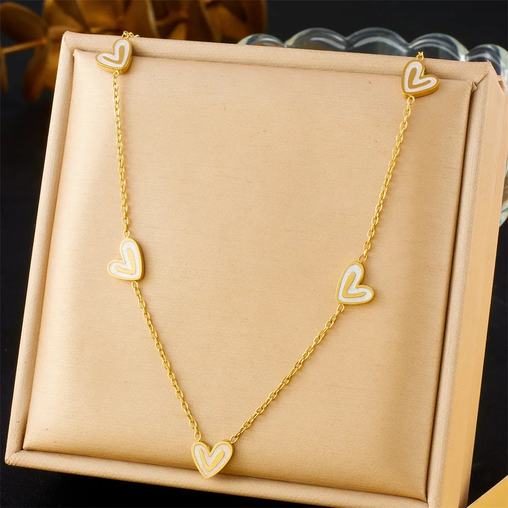 Gold Heart Necklace, Earrings & Bracelet Jewellery Set | Minimalist Luxury Fashion Set