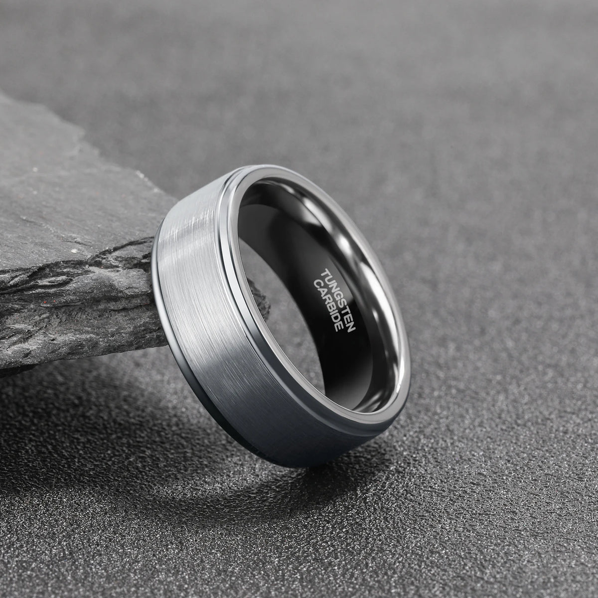 REBEL Silver-Plated Brushed Tungsten Carbide Ring