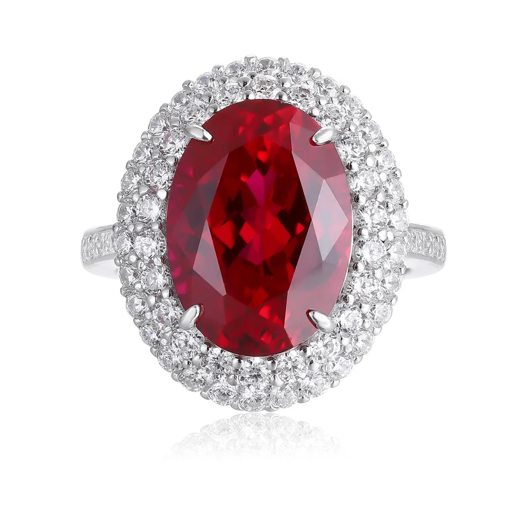 Gemfiori Jewelry Trendy High Quality S925 Silver Cultivated Ruby Ring Unisex Engagement Ring for Wedding Party or Gift